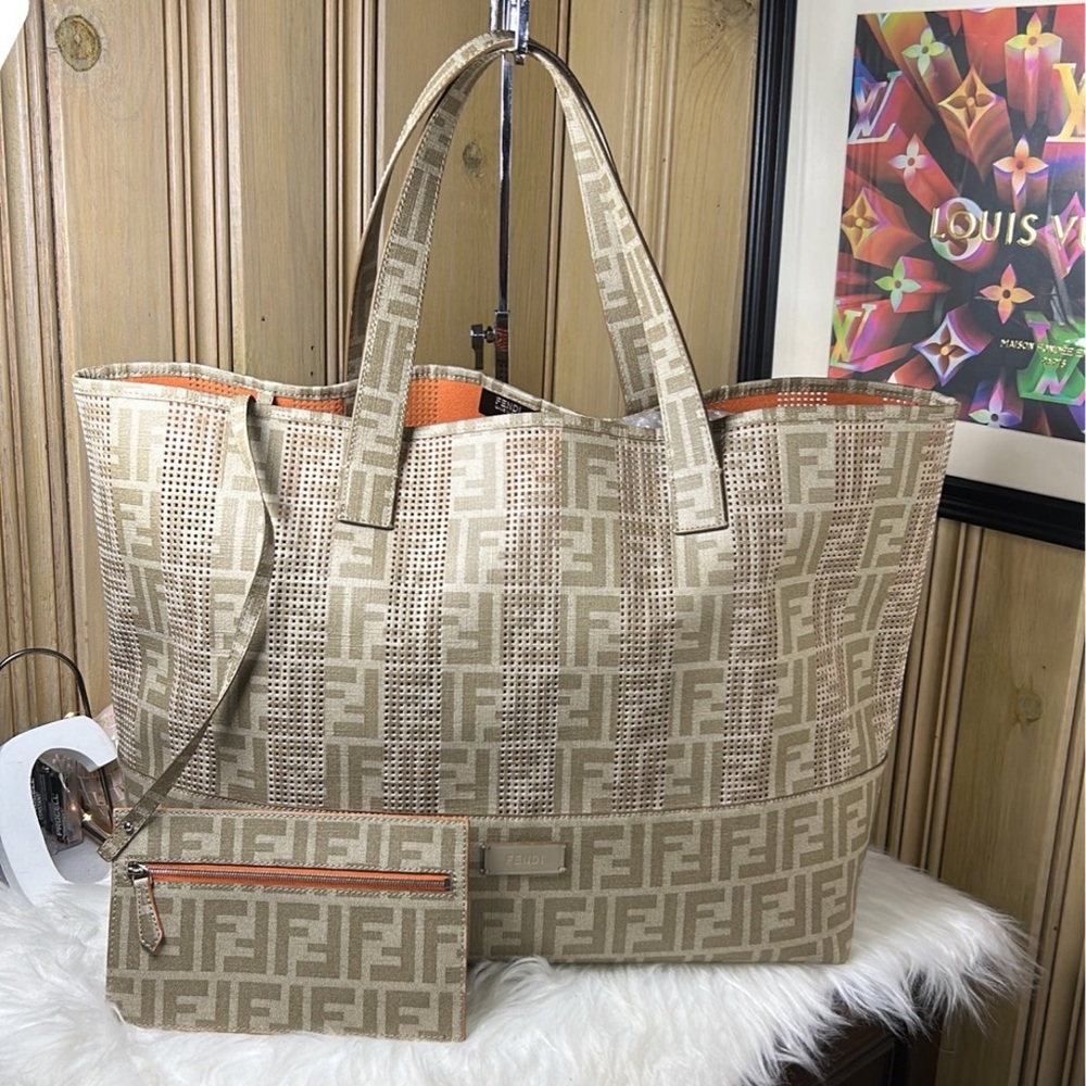 Fendi Shopper Tote Perforated Zucca in Nude